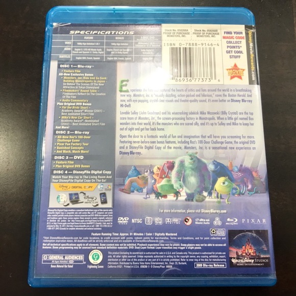 Disney Pixar Monster, Inc Blu-ray Movie - Picture 5 of 6